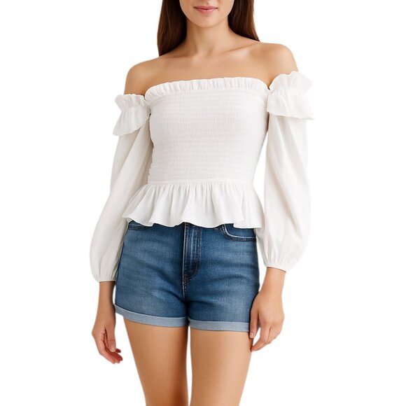 The Drop Marisol On/Off-Shoulder Cotton Smock Blouse - Picture 1 of 16